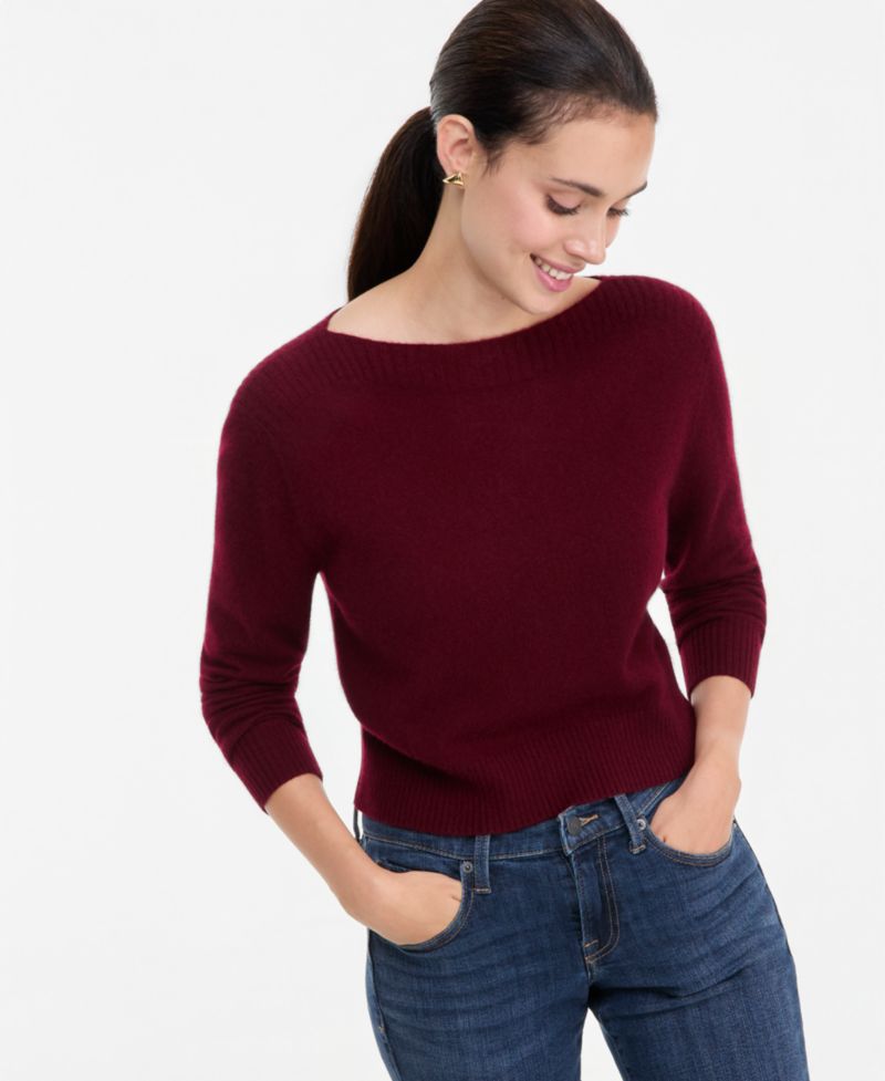 Plus Size 100% Cashmere Boat-Neck Sweater