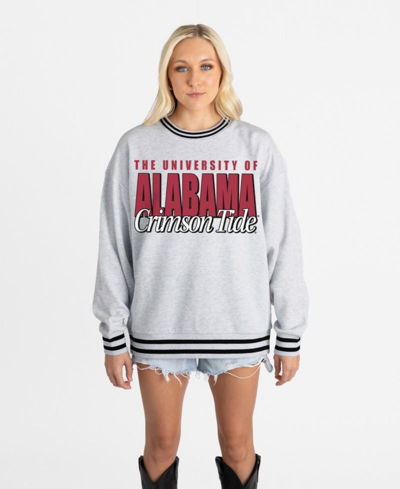 Women's Gray Alabama Crimson Tide Oversized Showdown Ringer Stripe Sweatshirt
