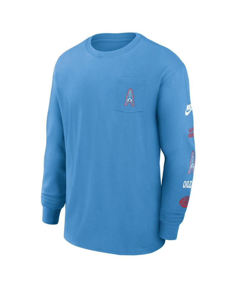Men's Light Blue Houston Oilers Rewind Heavy Max90 Pocket Long Sleeve T-Shirt