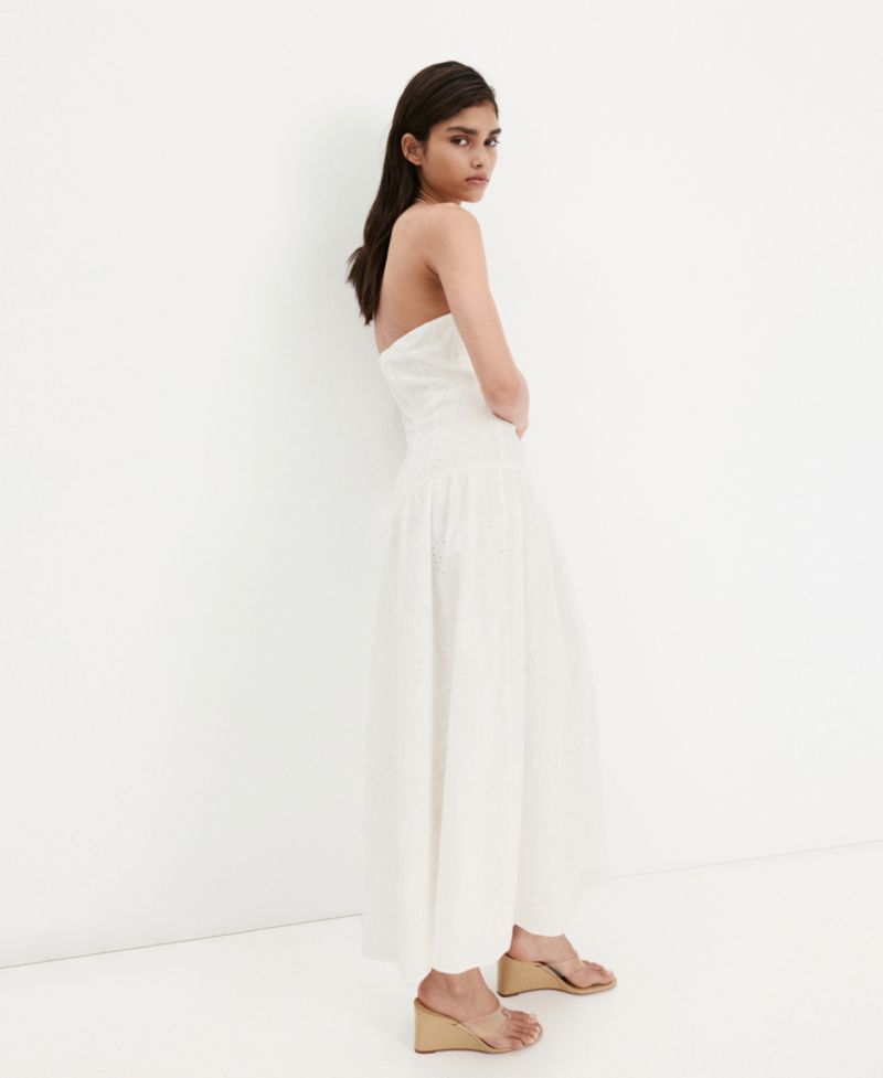 Women's Openwork-Embroidery Halter A-Line Cotton Dress