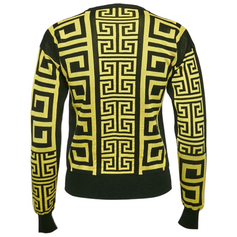 Women's Black/yellow Greca Pattern Jersey Crewneck Sweatshirt