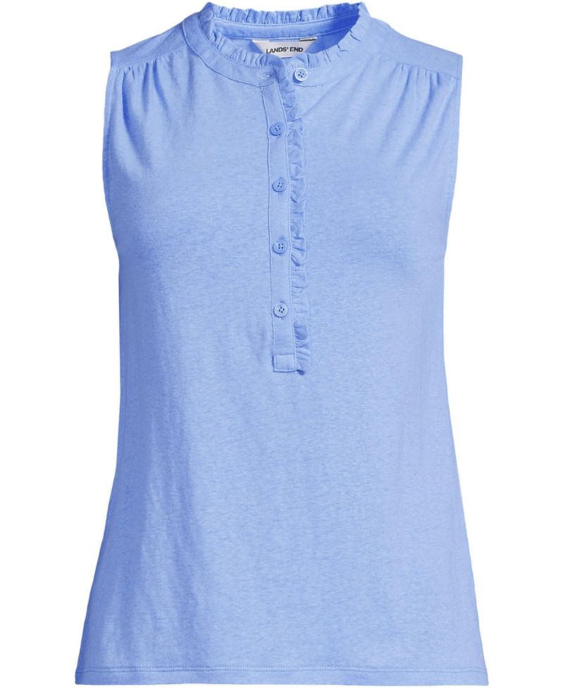 Women's Linen Blend Ruffle Trim Tank Top