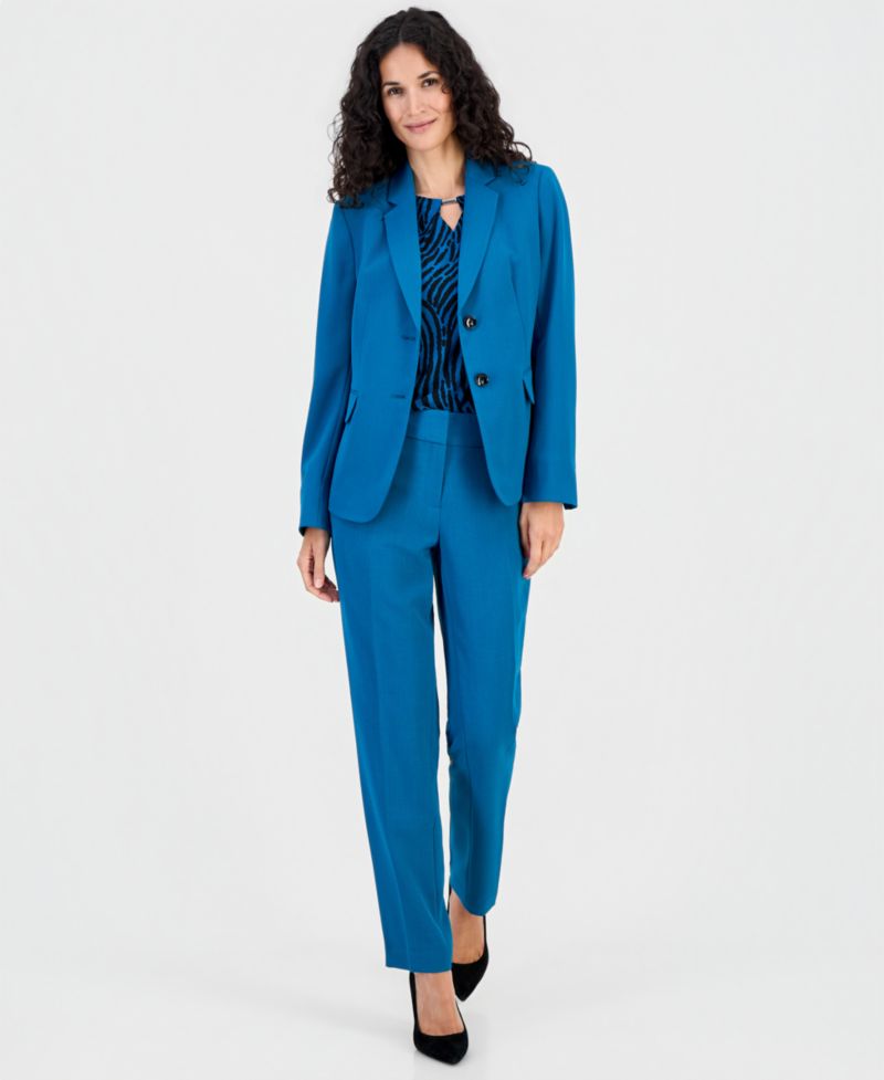Women's Notch-Collar Button-Front Lined Long-Sleeve Blazer