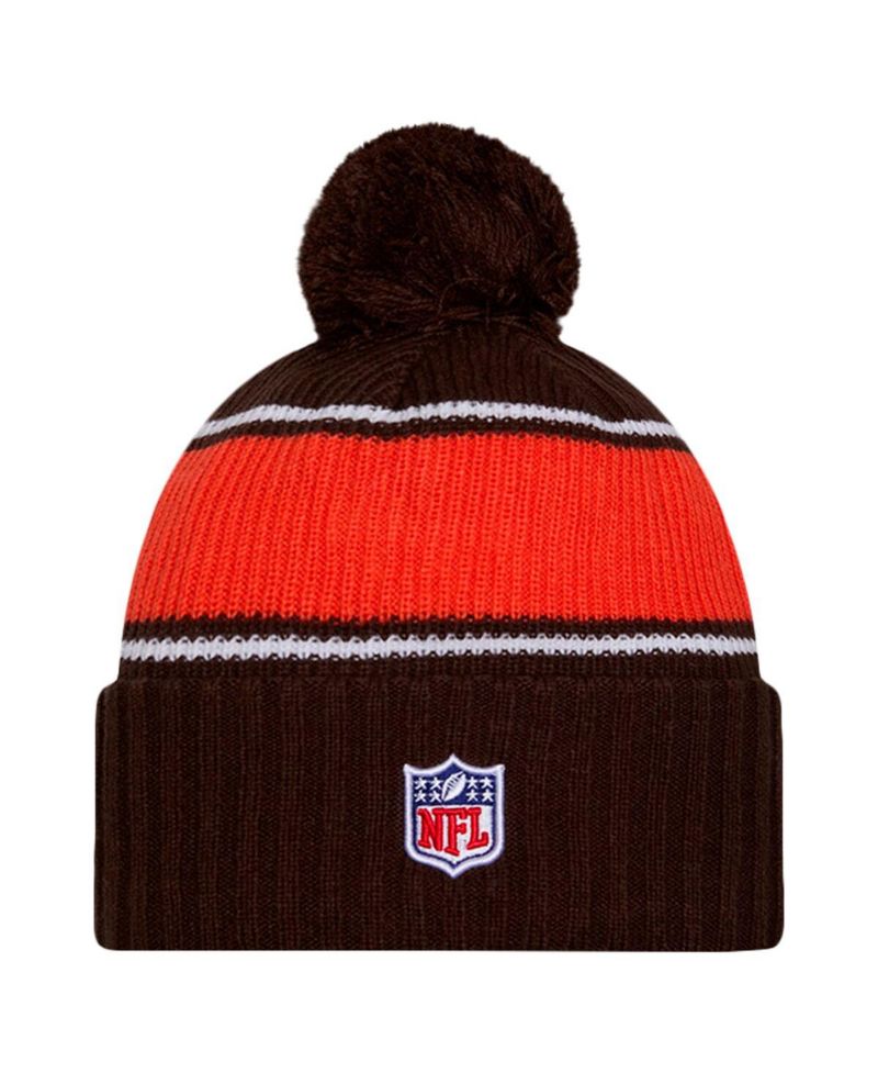 Men's Brown Cleveland Browns 2024 Sideline Cuffed Knit Hat with Pom