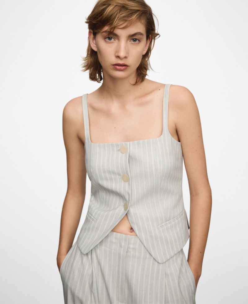 Women's Buttons Detail Stripes Waistcoat