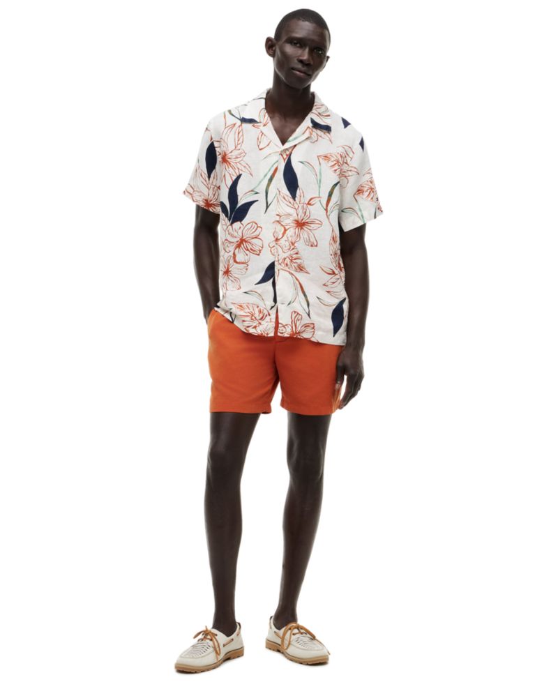 Men's Linen Resort Print Camp Collar Short-Sleeve Shirt