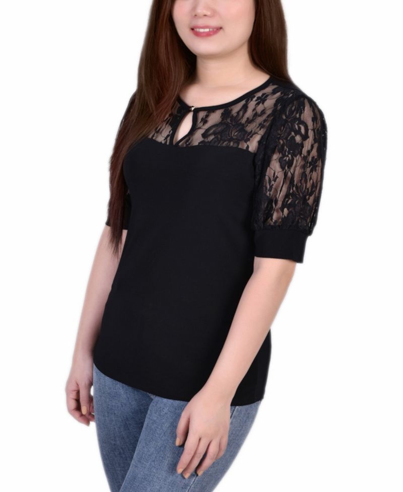 Petite Puff Sleeve Lace Top