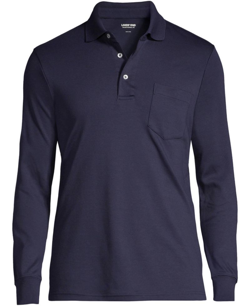 Big & Tall Long Sleeve Cotton Supima Polo Shirt with Pocket