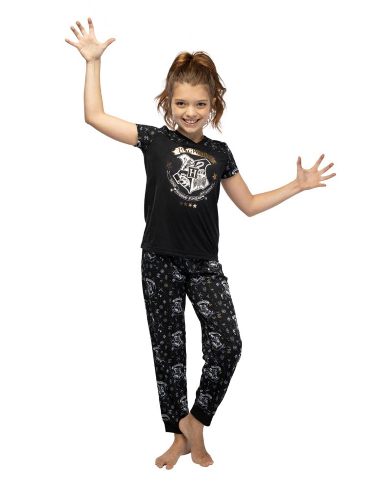 Girls' Hermione Hogwarts Crest Athletic Jogger 2-Piece Kids Pajama Set