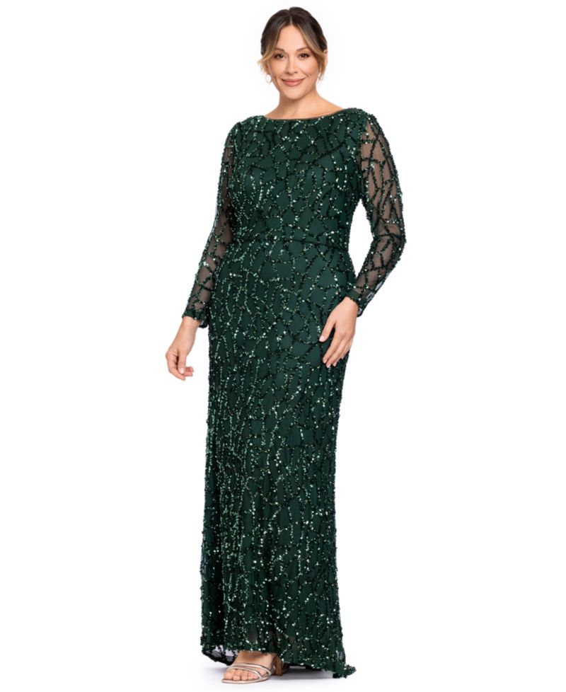 Petite Long-Sleeve Sequin Gown