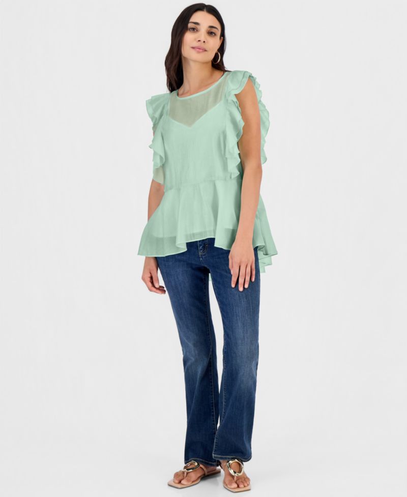 Petite Ruffle-Sleeve Peplum Blouse