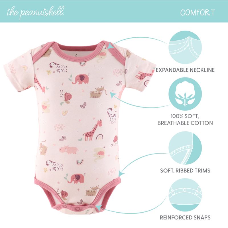 Baby Girls Bodysuits, 7-Pack, Rainbow Safari