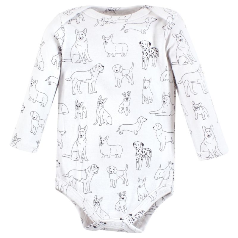 Cotton Long-Sleeve Bodysuits, Dogs 3-Pack