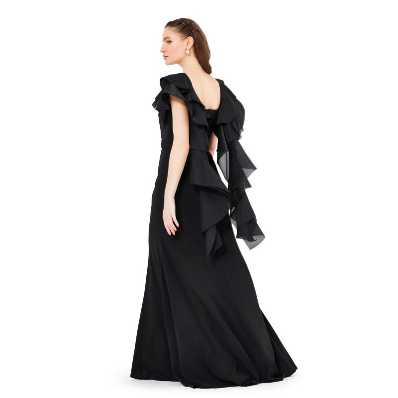 Women's Cascading Sleeves Gown with Embellished Neckline