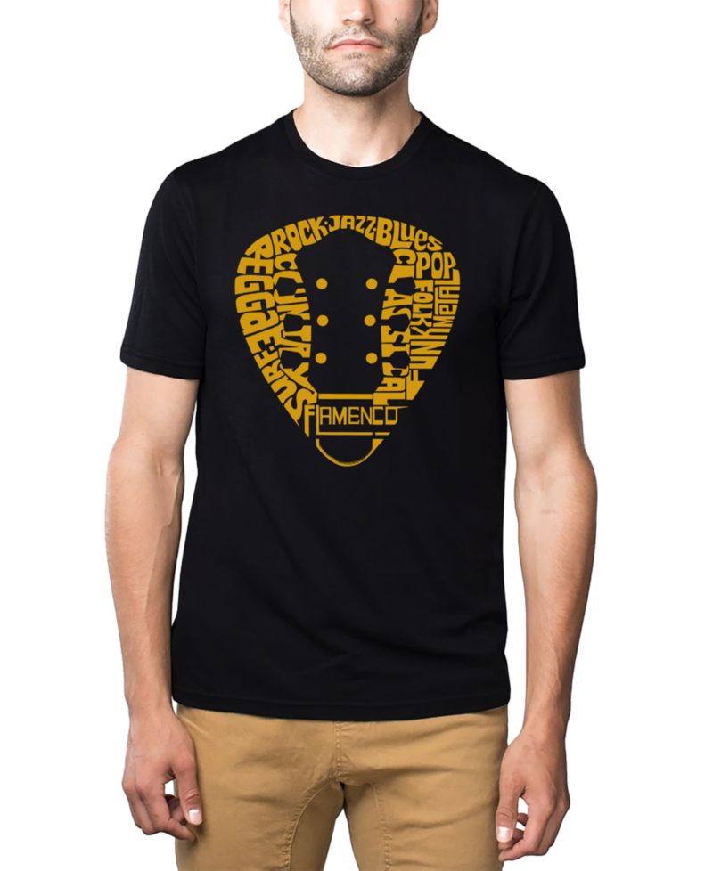 Men's Music Genres Guitar Neck Word Art Cotton and Polyester Blend T-Shirt