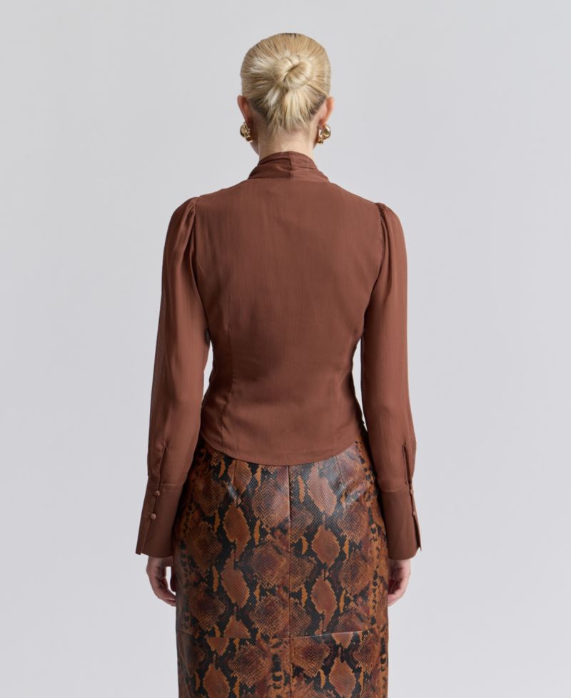 Women's Long Puff-Sleeve Scarf Neck Top