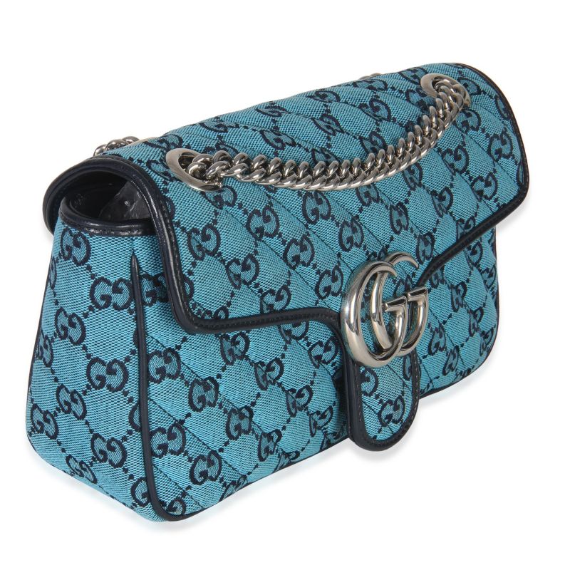 Blue GG Canvas Diagonal Small GG Marmont Bag