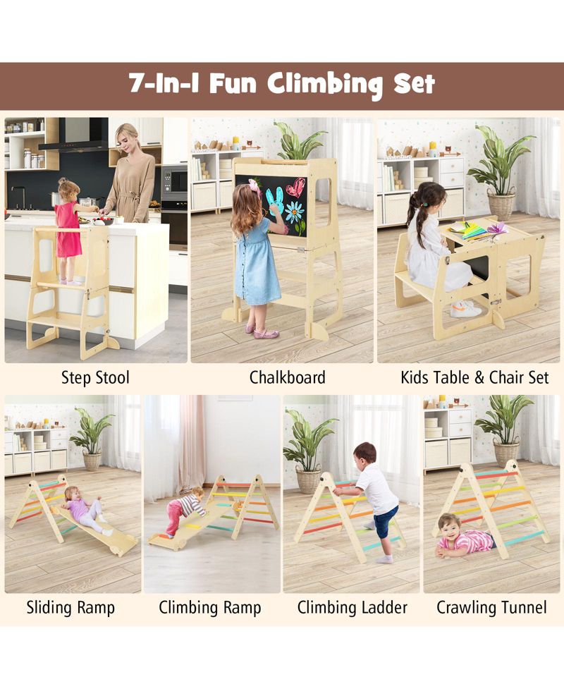 7-in-1 Foldable Wooden Climbing Activity Set, Ages 3+