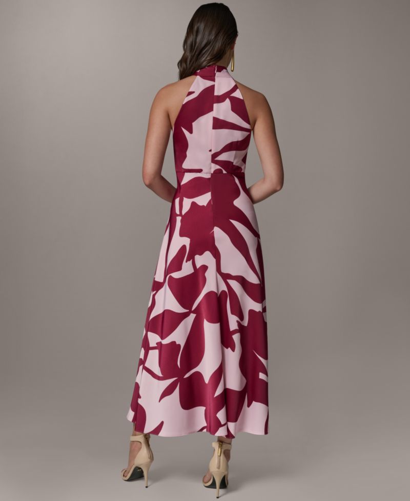 Petite Printed Halter Neck A-Line Midi Dress