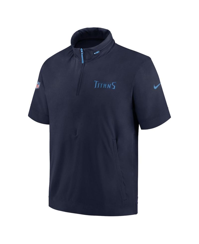 Men's Navy Tennessee Titans 2024 Sideline Coach Short Sleeve Half-Zip Hoodie Jacket
