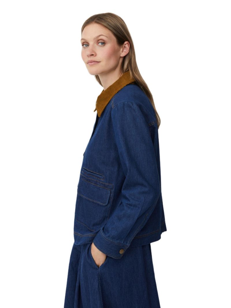 Women's Long Sleeve Velvet Collared Denim Jacket