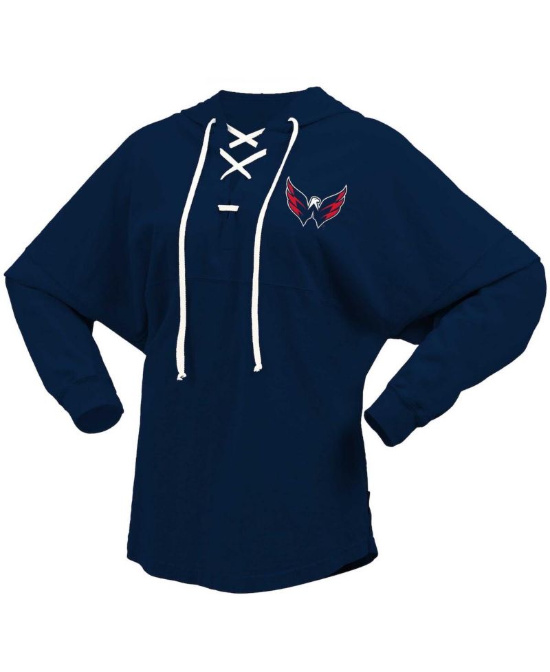 Women's Navy Washington Capitals Jersey Lace-Up V-Neck Long Sleeve Hoodie T-shirt