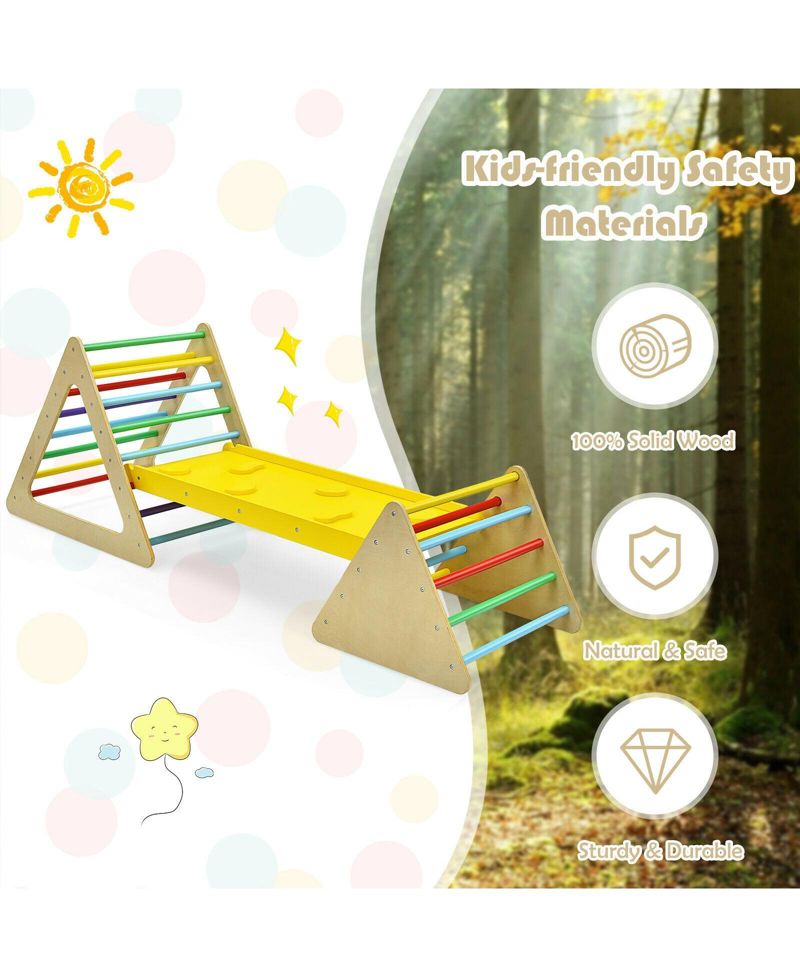 3-in-1 Wooden Triangle Ladders and Reversible Ramp, 3-Piece Set