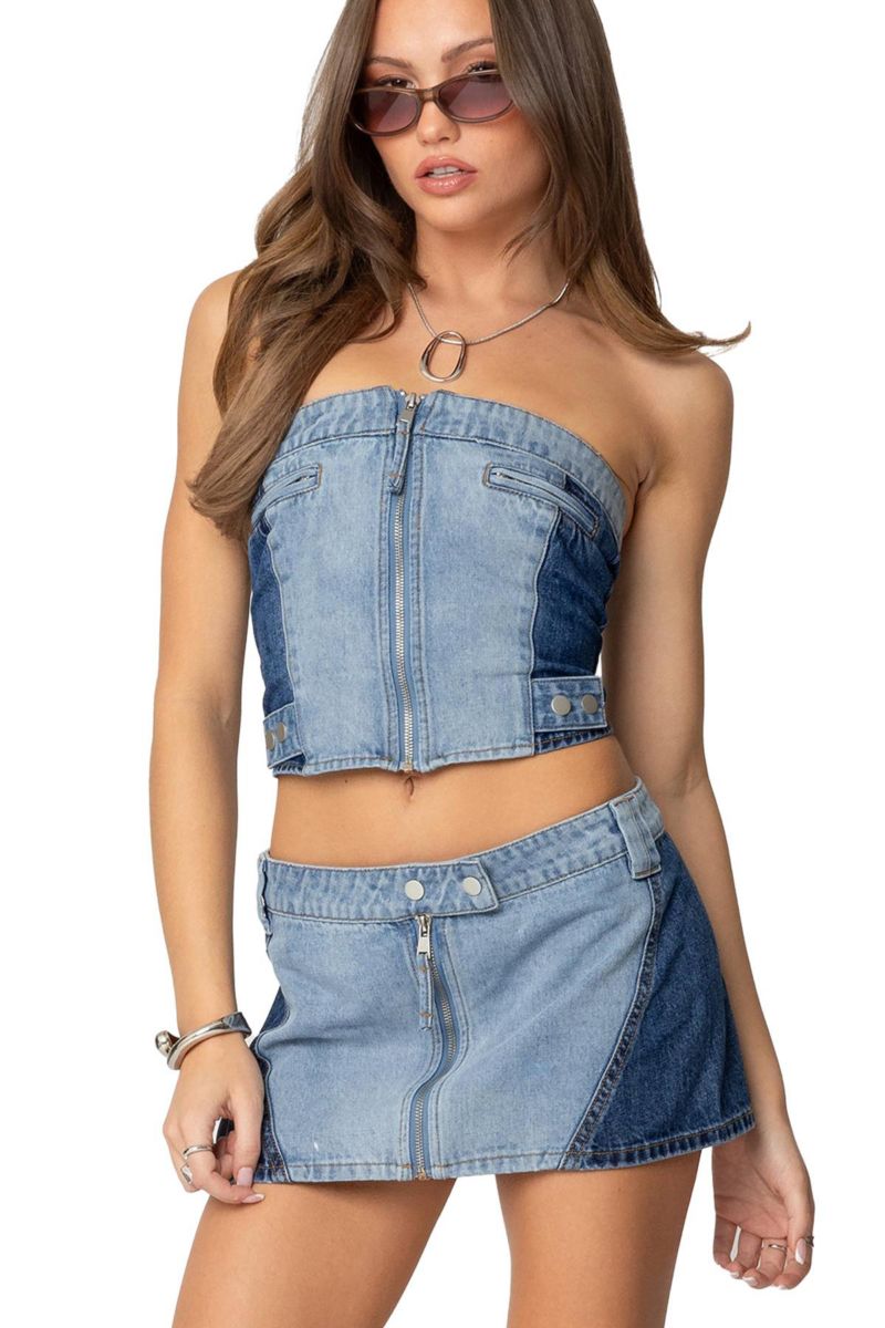 Women's Reni Contrast Denim Zip Up Corset