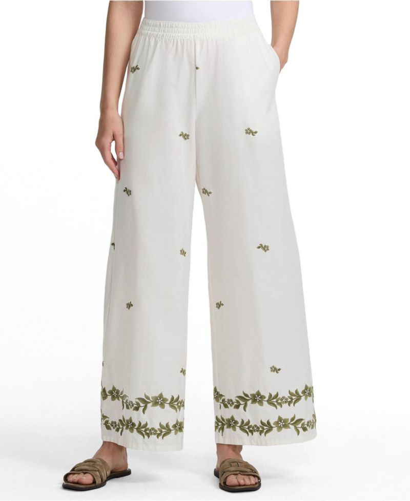 Women's Poplin High Rise Extra Wide Leg Embroidered Pants
