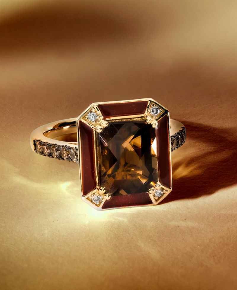 Chocolate Quartz (3 ct. t.w.), Chocolate Diamonds (1/4 ct. t.w.) & Nude Diamonds (1/20 ct. t.w.) Statement Ring in 14k Gold