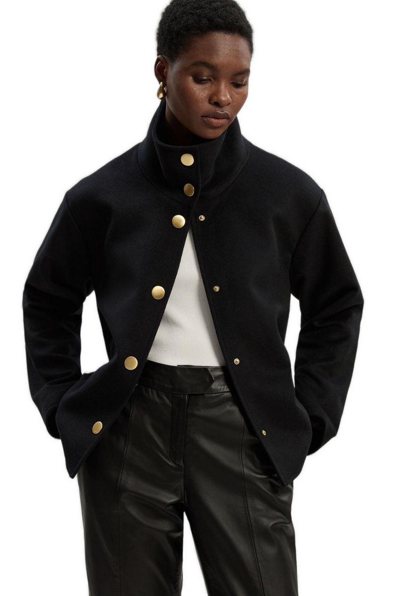 Women's Brushed Wool Funnel Neck Tailored Coat