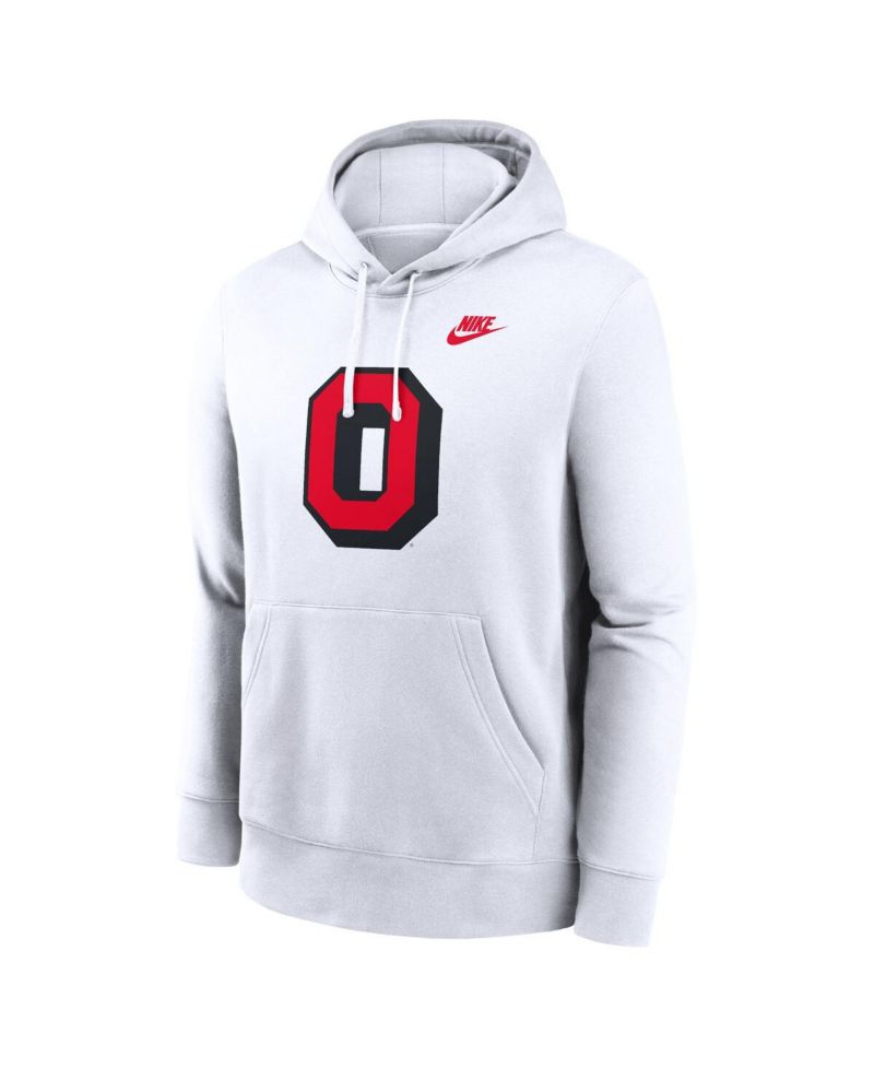 Men's White Ohio State Buckeyes Legacy Logo Club Fleece Pullover Hoodie