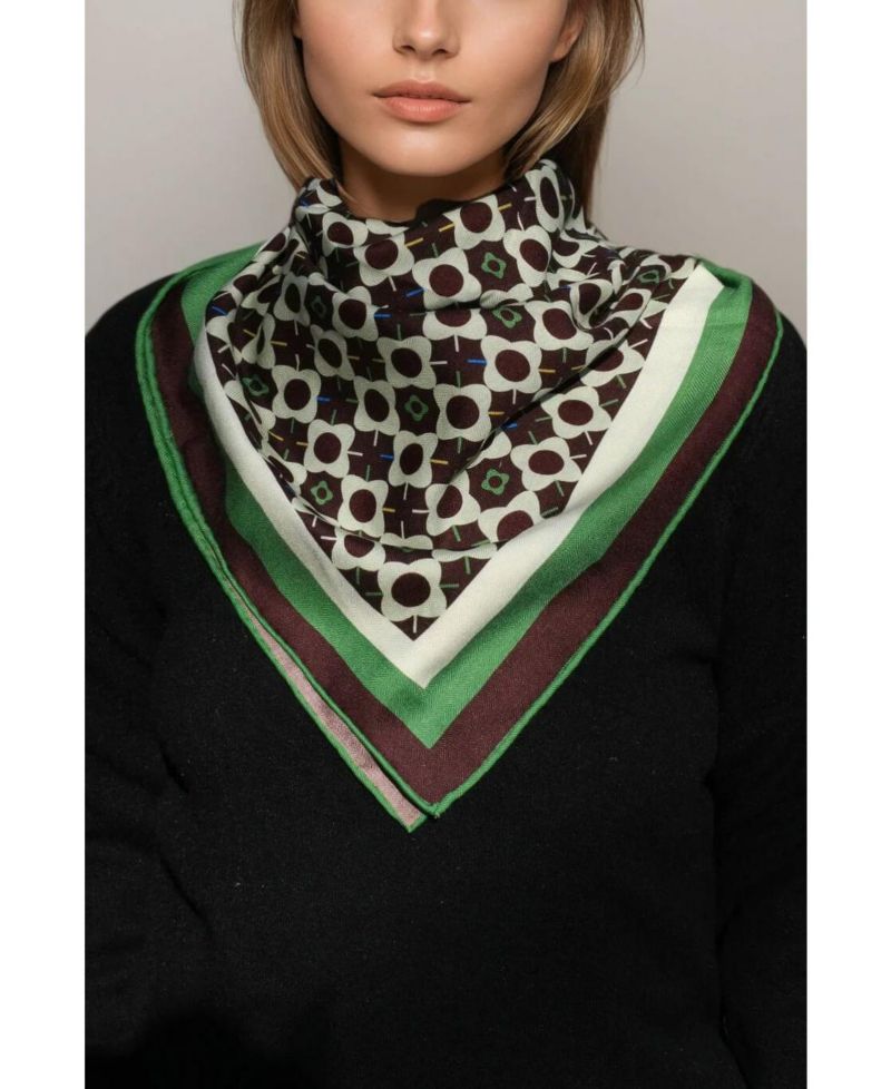 Double Sided Wool Silk Scarf Of Polka Dot Bloom