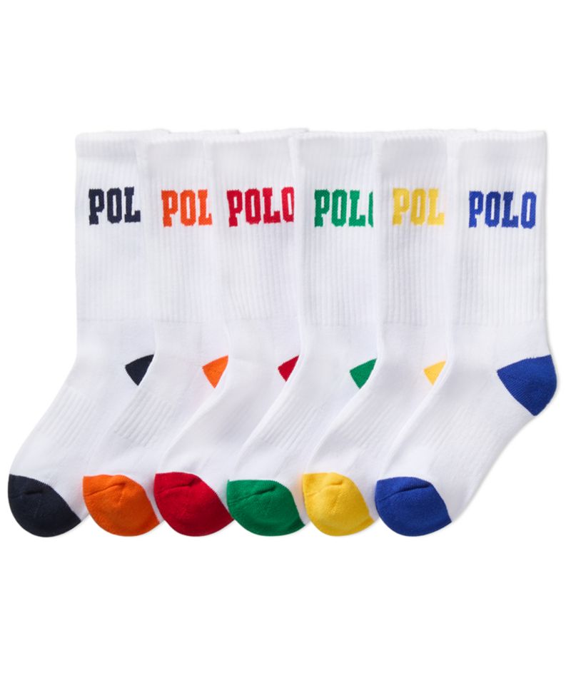 Little & Big Boys Performance Polo Logo Cushioned Crew Socks, 6-Pack