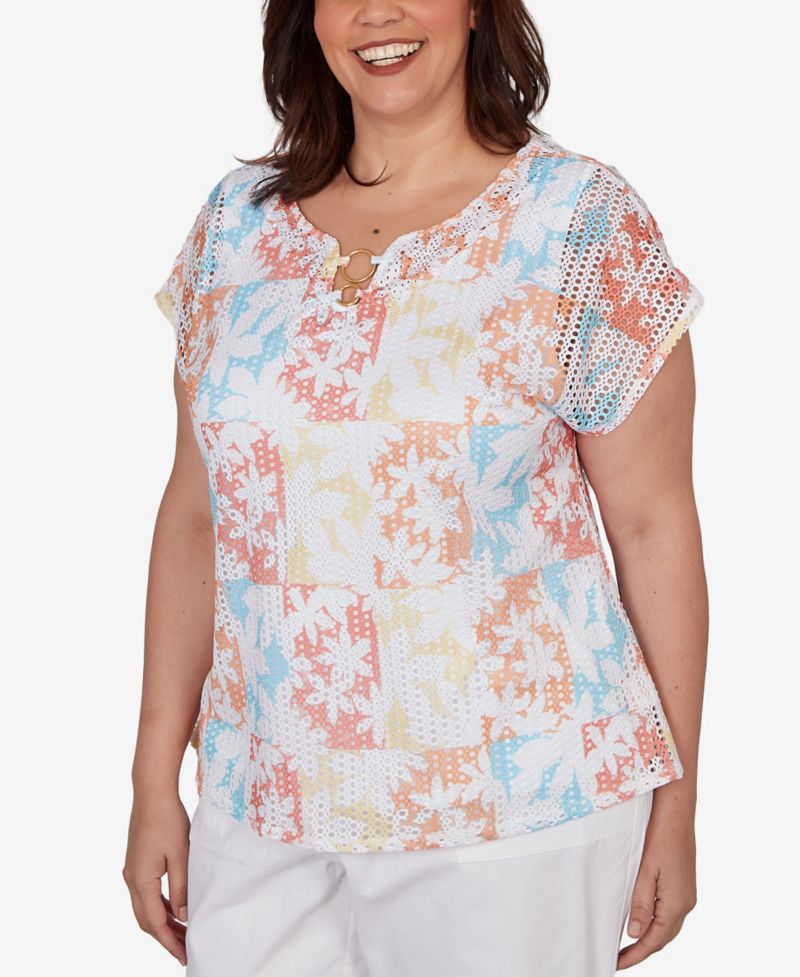 Plus Size Printed Textured Knit T-Sleeve Top