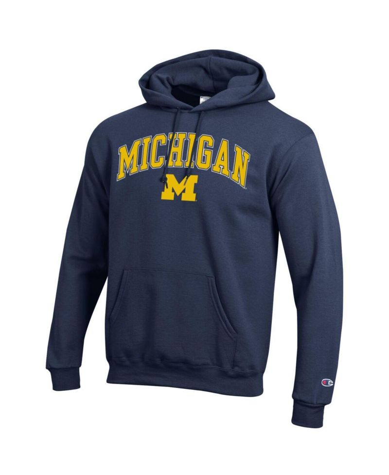 Men's Navy Michigan Wolverines Arched Logo Fleece Pullover Hoodie