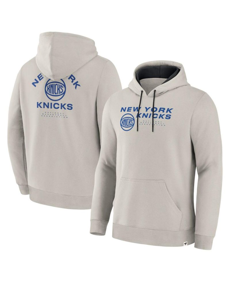 Men's Cream New York Knicks Crossover Collection Blocked Shot Premium Pullover Hoodie