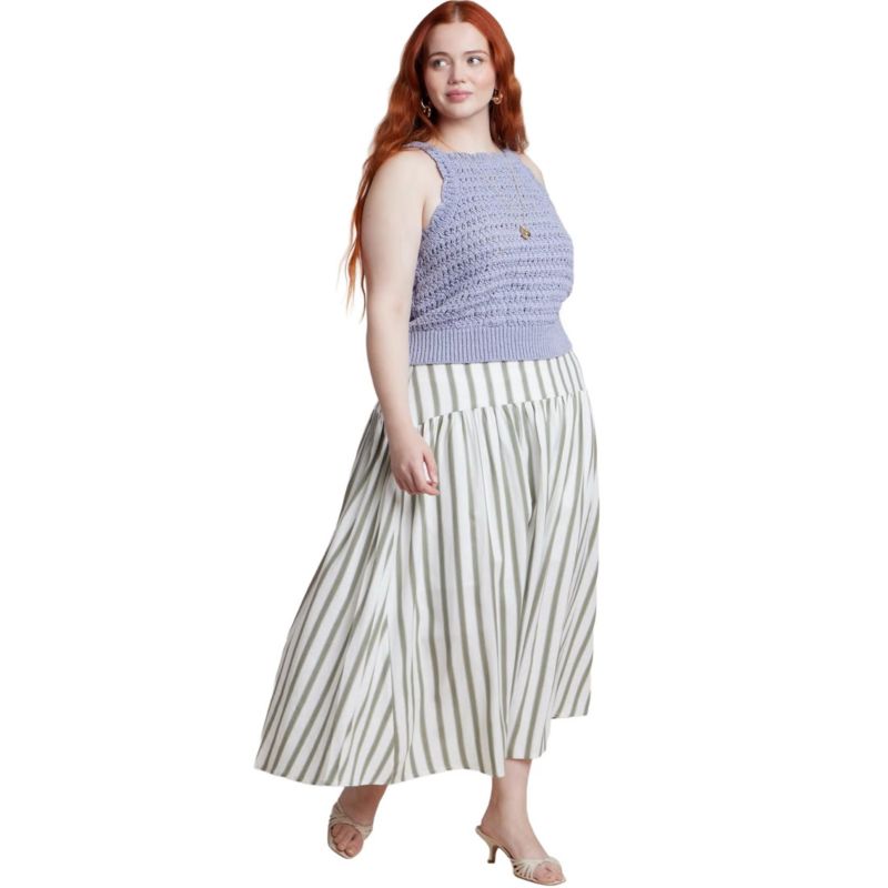 Women's Drop Waist Striped Linen Skirt