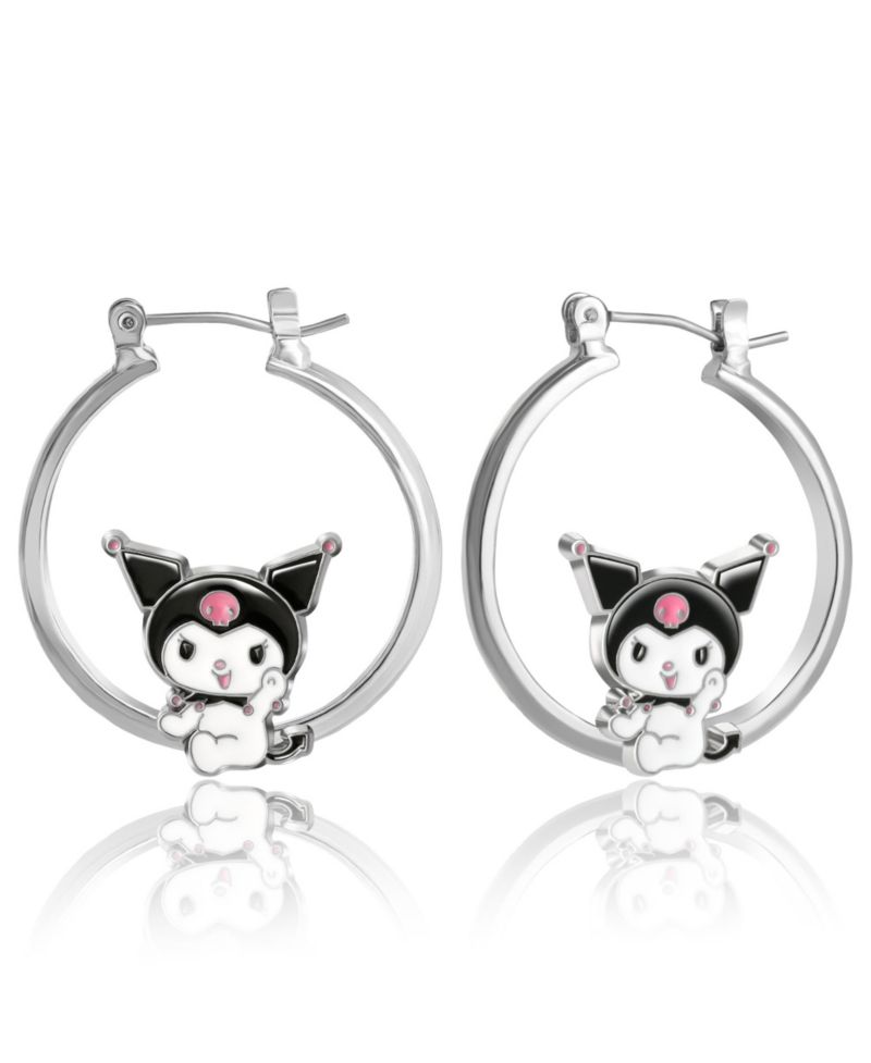 Sanrio Womens Enamel Plated Hoop Earrings Officially Licensed - Kuromi