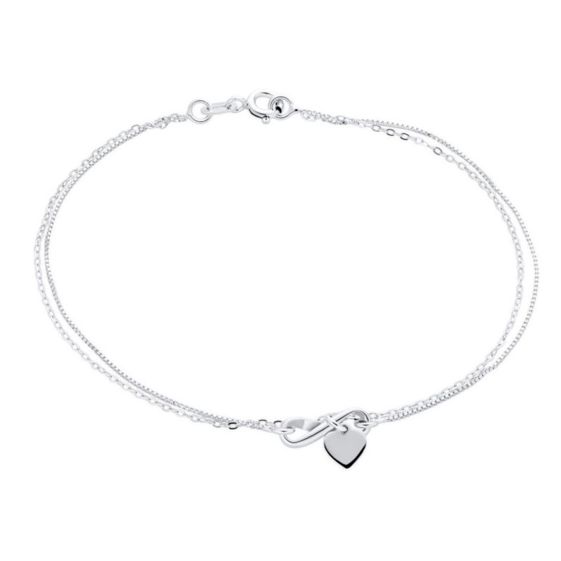 Infinity and Heart Anklet Charm Ankle Bracelet Double Strand Sterling Silver