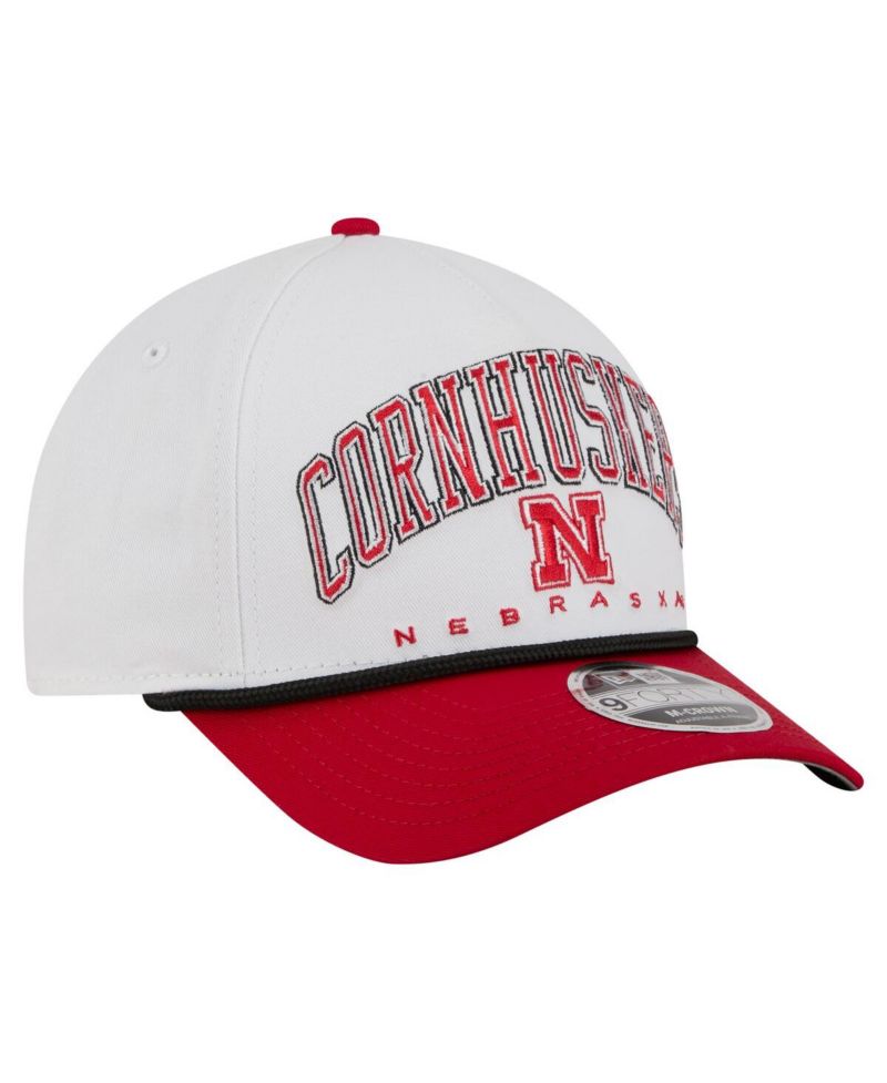 Men's White/Scarlet Nebraska Huskers Arch Two-Tone Rope 9FORTY A-Frame M-Crown Adjustable Hat