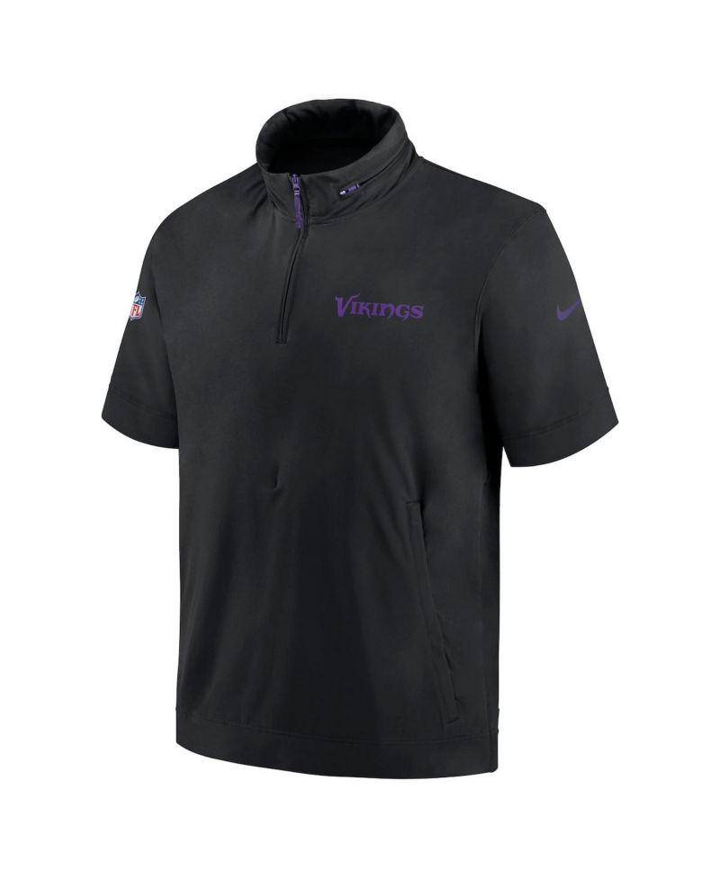 Men's Black Minnesota Vikings 2024 Sideline Coach Short Sleeve Half-Zip Hoodie Jacket