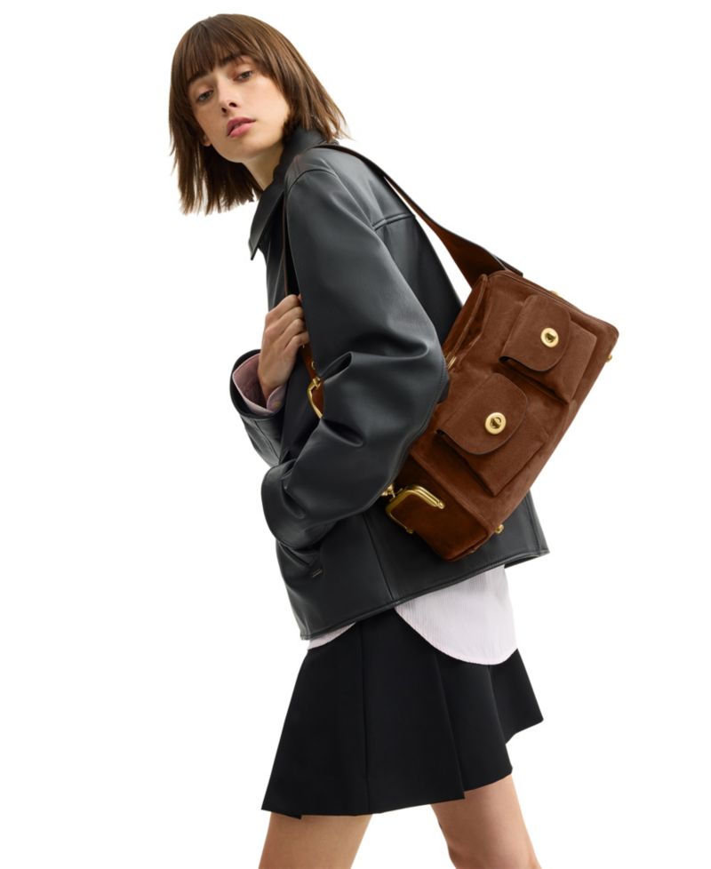 Haversack Large Suede Turnlock Shoulder Bag