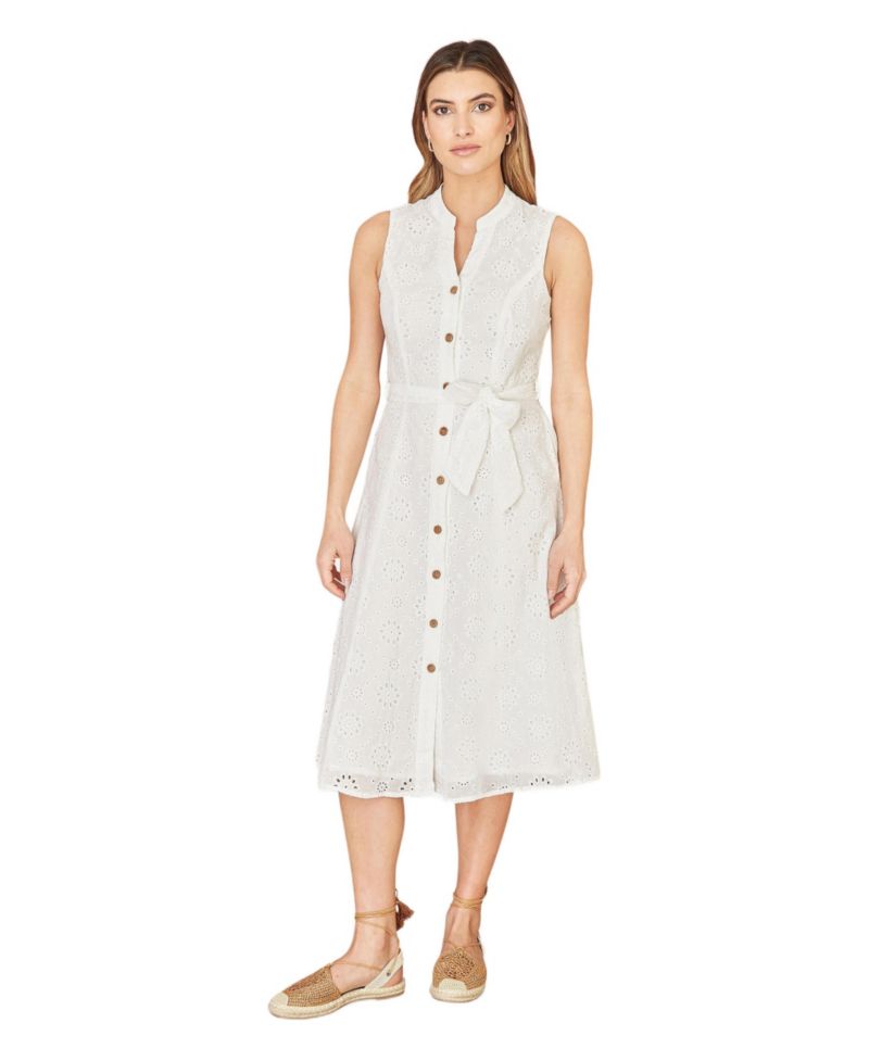 Women's Broderie Anglaise Cotton Shirt Dress