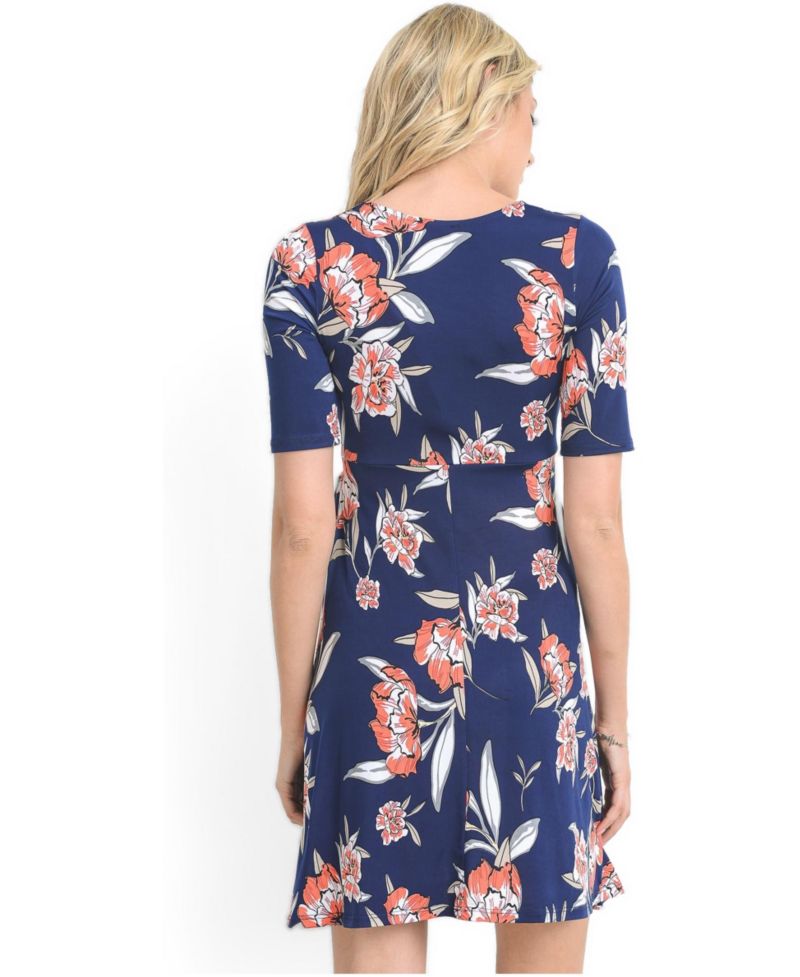 Women's V-Neck Floral Wrap Nursing Dress with Tie Waist