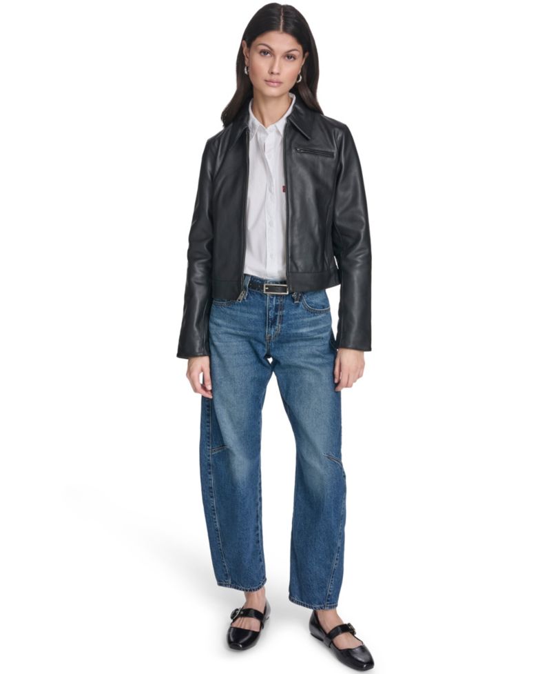 Women's Real Leather Laydown Collar Jacket
