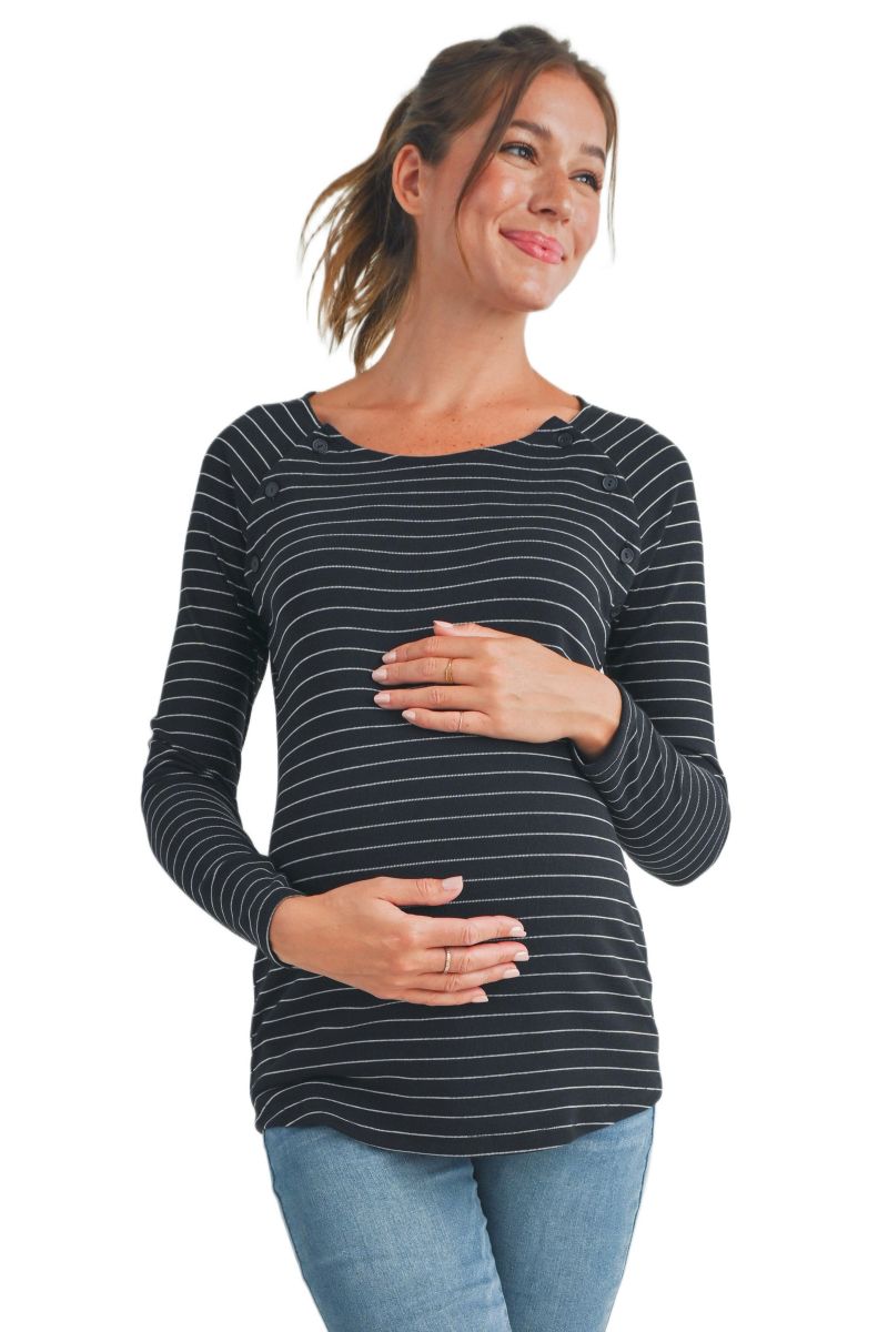 Maternity Long Sleeve Striped Nursing Top