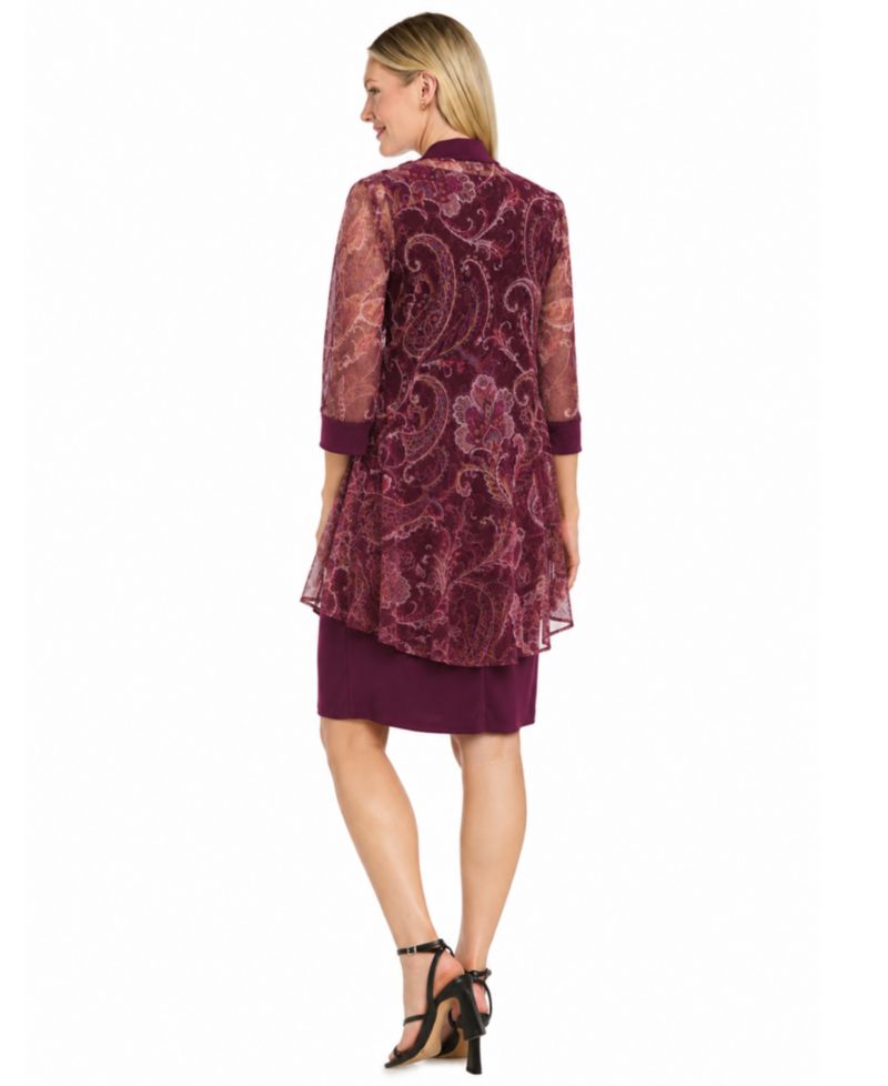Women's Paisley Scoop-Neck 3/4-Sleeve Dress and Jacket Set