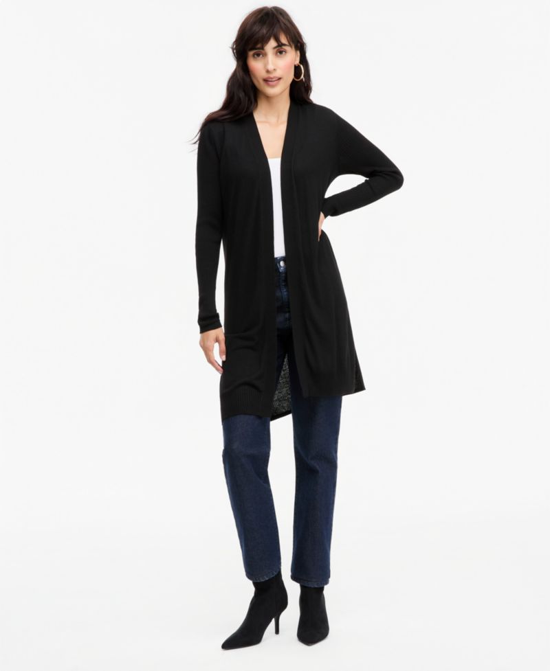 Women's Duster Open-Front Ribbed Cardigan