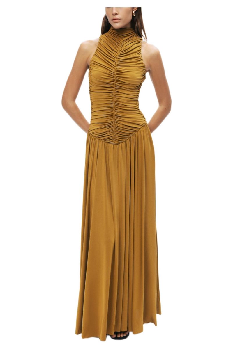 Women's Ruched High-Neck Maxi Dress